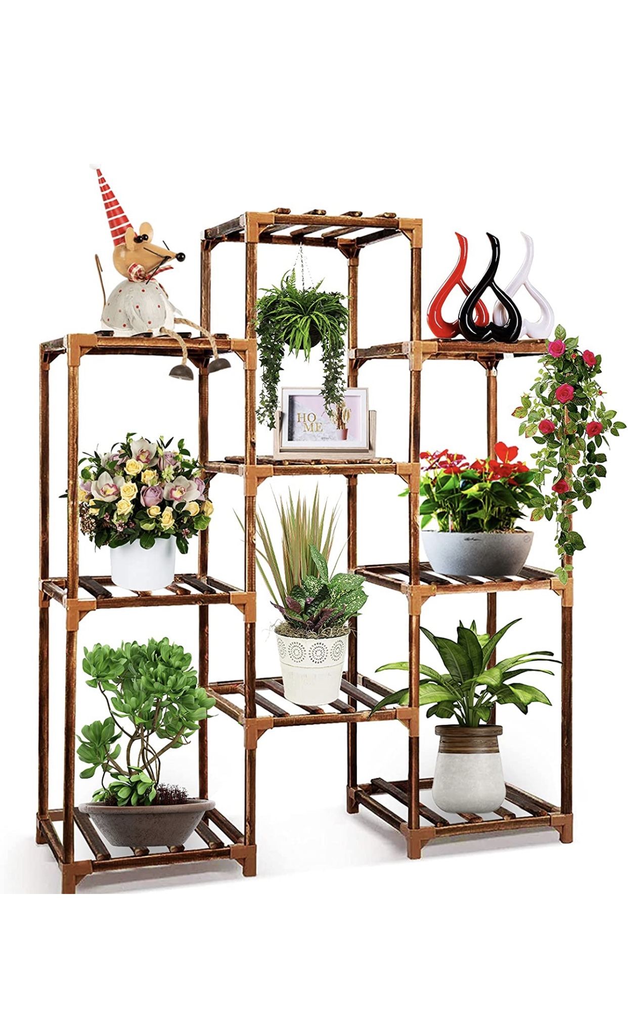 Plant Stand Indoor Outdoor, Tall Plant Stands for Indoor Plants Multiple, 9-Tier Wood Plant Shelf Large Plant Holder Shelves Wooden Flower Pot Stand f