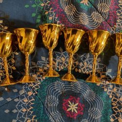 6 Gold Chalices / Pendulum/ Wood Mortar With Pestle