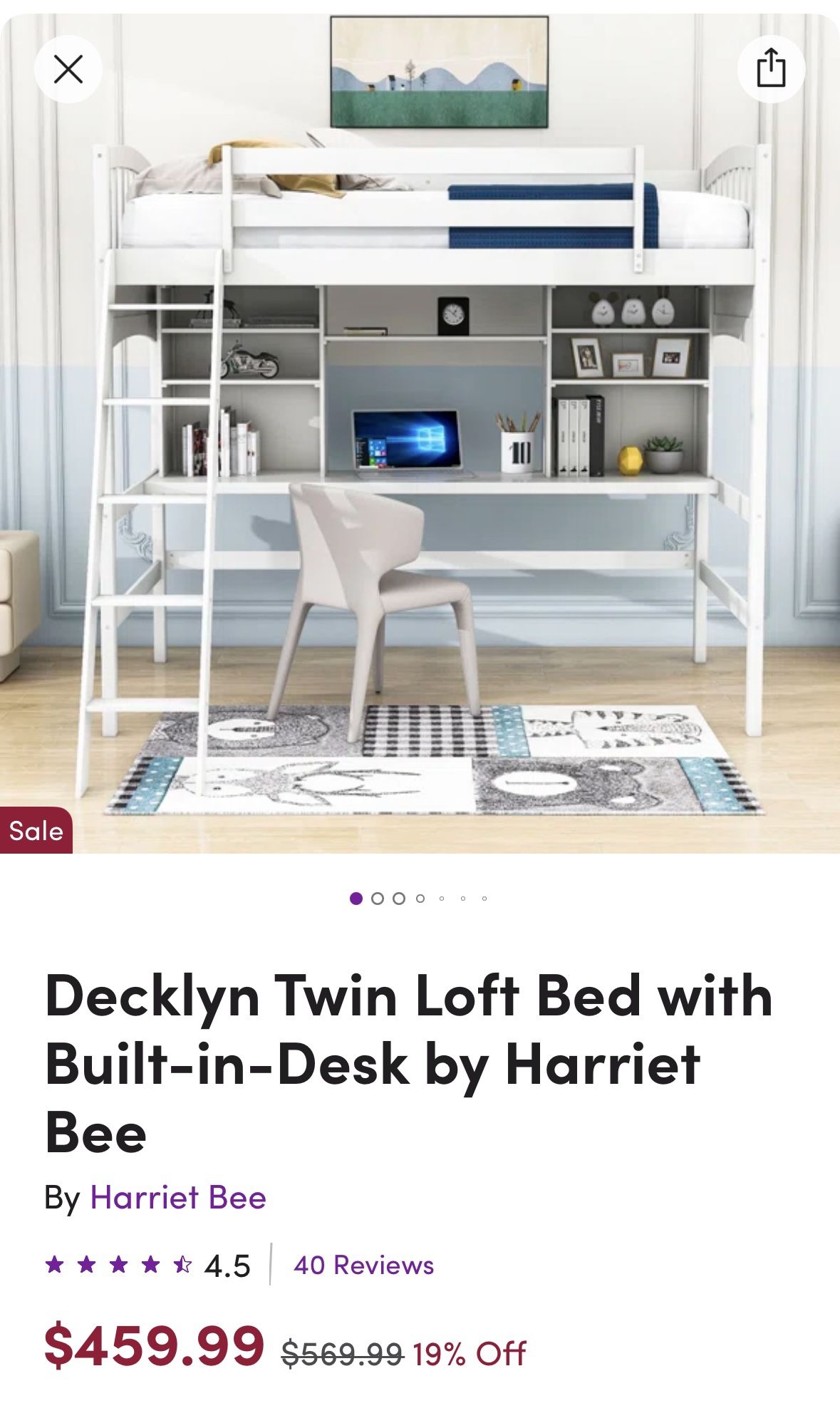 Twin sized loft bed with desk 