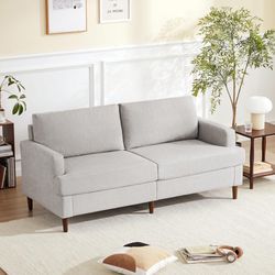 69”W Loveseat Sofa, Mid Century Modern Couches for Living Room, Small Couch Linen Fabric for Bedroom, 2 Seat Love Seat Sofa with Solid Wood Legs, Ligh