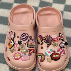Pink Crocs With Charms 