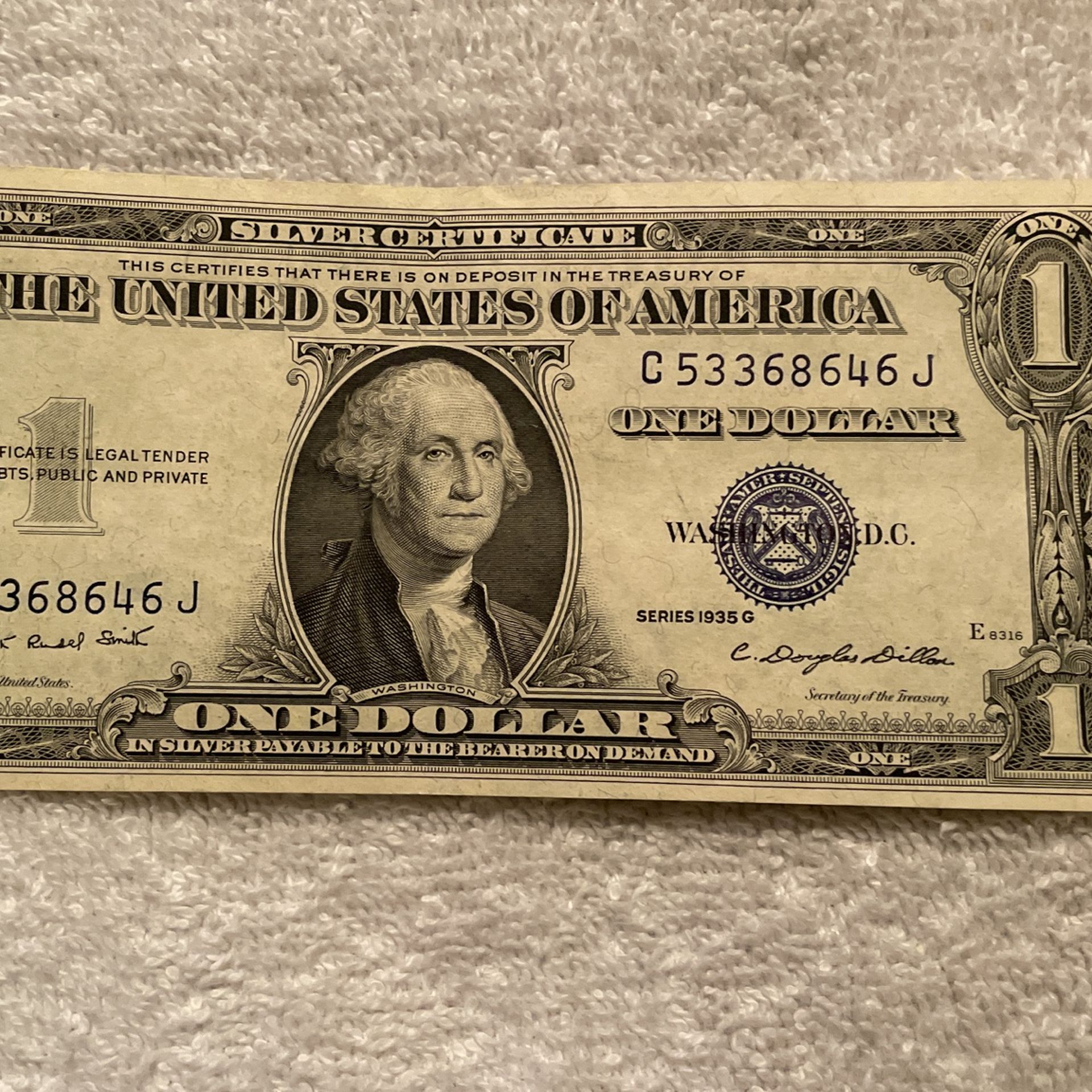 1935G $1  Silver Certificate 1935 G      Block  C J