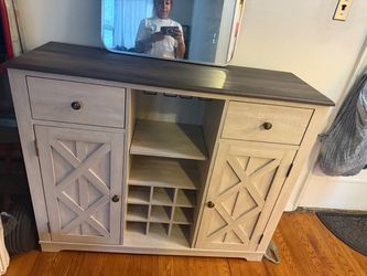 FESTIVO White Wood Bar Wine Cabinet with Brushed Nickel Knobs