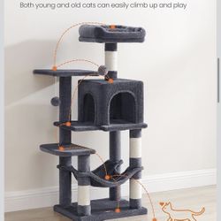 Cat Tree, 44.1-Inch Cat Tower for Indoor Cats, Multi-Level Cat Condo with Scratching Posts, Perches, Hammock and Cave, Smoky Gray UPCT261G01