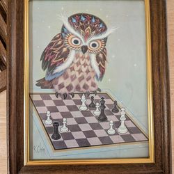 VINTAGE OWL NUMBERED AND FRAMED ART K. CHIN