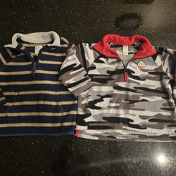 2 Size 2T Toddler Boy's Fleece Pullover 2/3 Zip Zippered Collard Jacket Coat Old Navy Carter's Camo