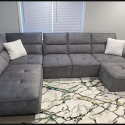 Medium Suede Sectional Couch W/ Storage