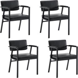 Modern Industrial Dining Chairs Set of 4, Upholstered PU Leather Dining Room Chairs Comfy Side Chairs with Black Metal Frame Backrest for Dining Room