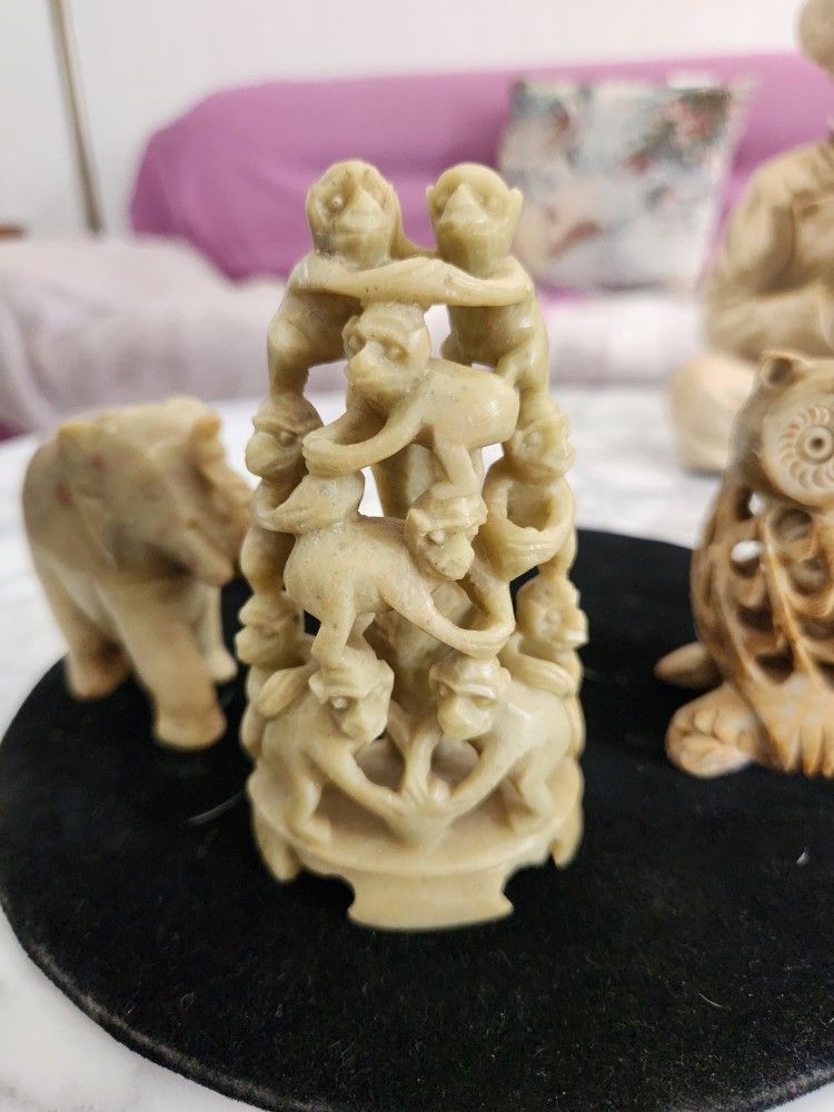 3 Carved Soapstone Figures 