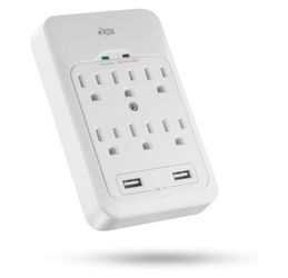 6-Outlet Surge Tap 2 USB Ports (3.4A) 980 Joules Surge Protector White