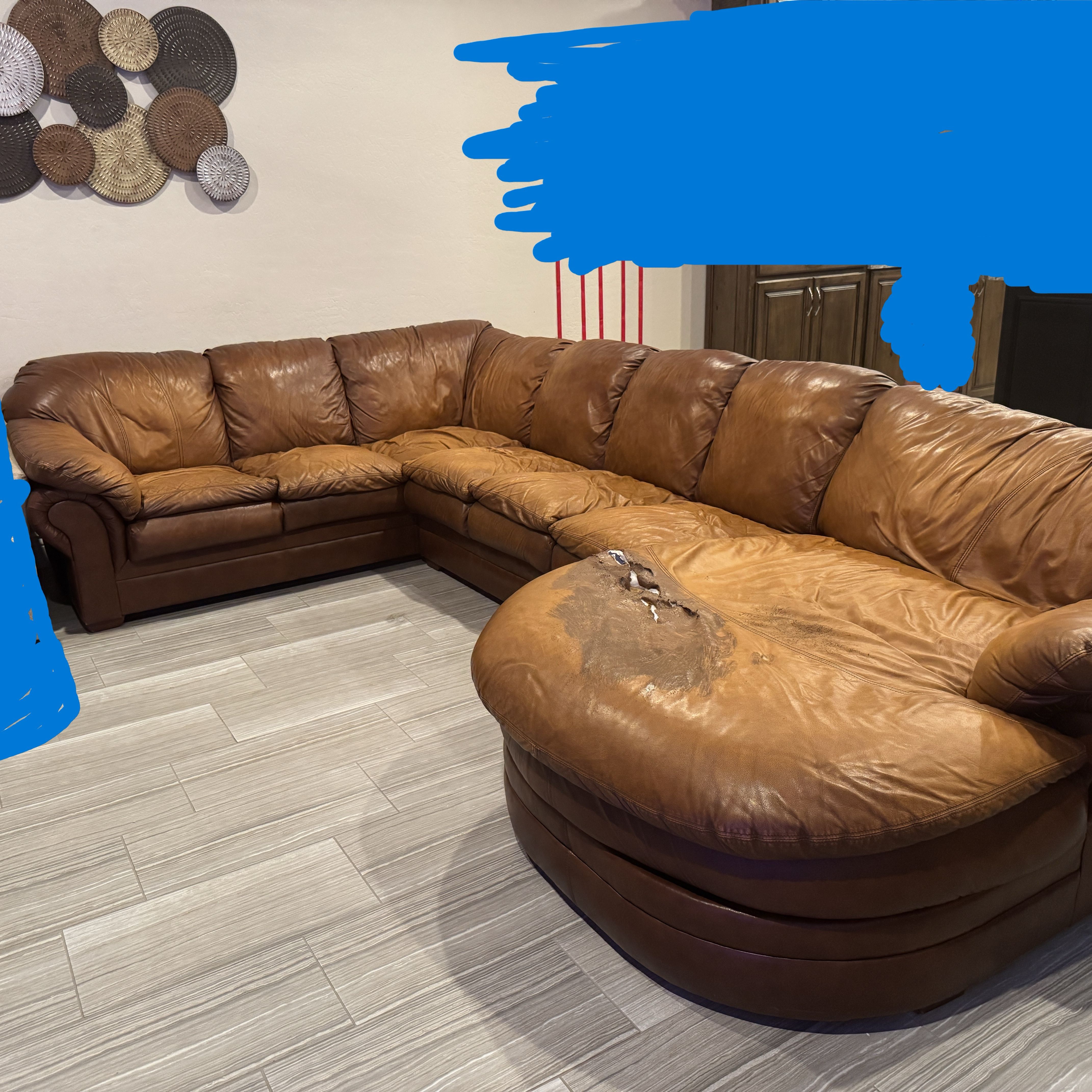 Brown Leather Sectional Sofa with Chaise