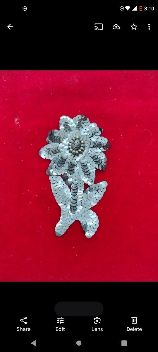 Vintage Handmade Silver Sequins Applique 