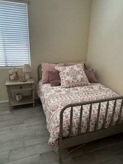 Bedroom Set – Full-Size Bed Frame, Nightstand & 12” Hybrid Mattress