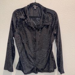 Love Black Velvet Burnout Button-Up Blouse
