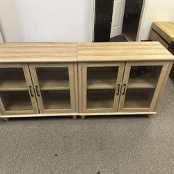 WAMAPT Sideboard Buffet Cabinets with 4-Glass Door and Adjustable Shelf, Oak 68 inch