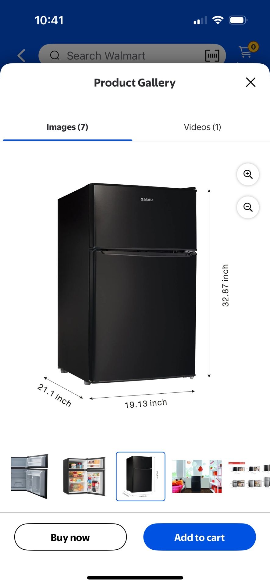 Galanz 3.1 Cu ft Two Door Mini Fridge, Black, USED