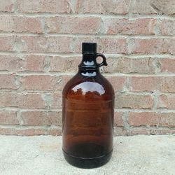 Vintage 1-Gallon Amber Glass Apothecary Jug/Top 