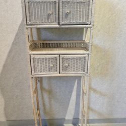 Boho Chic White Rattan Bathroom Cabinet - 24x6x 70”  