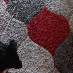 Red, Dark Grey, Light Grey, And  Off White Area Rug