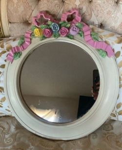 Round Wall Mirror with Floral Bow Detail