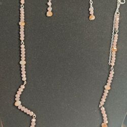 Necklace And Earrings Set Pink Color 