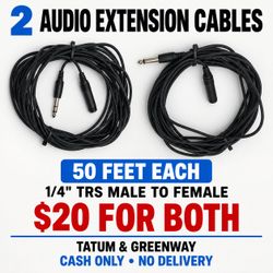 Two 50’ ¼-Inch TRS Male-to-Female Stereo Extension Cables