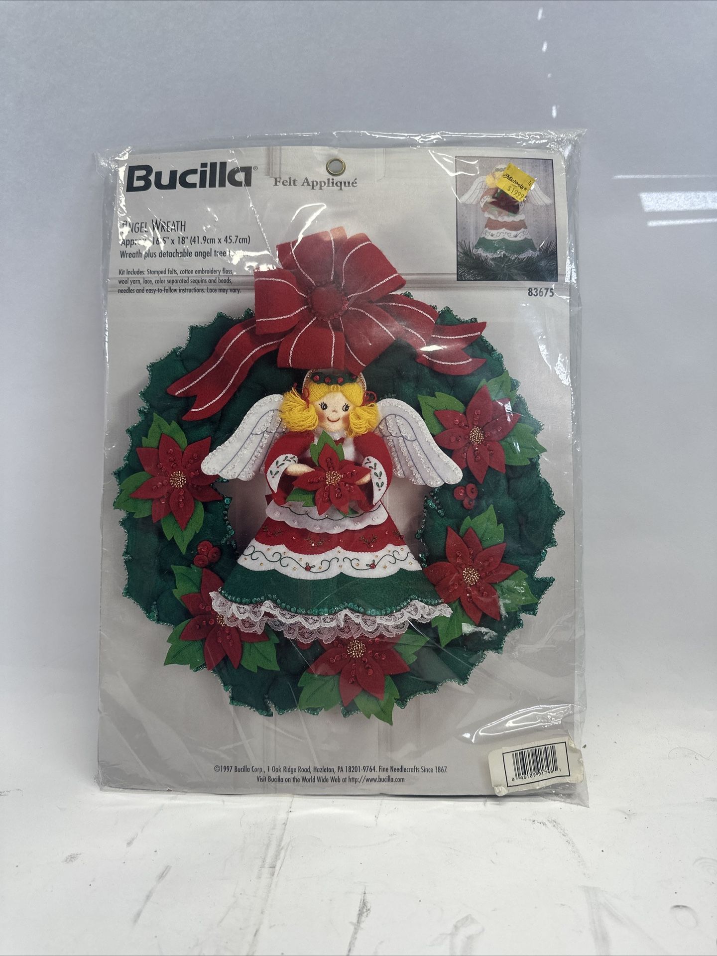 Bucilla Angel Wreath Felt Christmas Kit New Sealed Detachable Tree Topper 83675