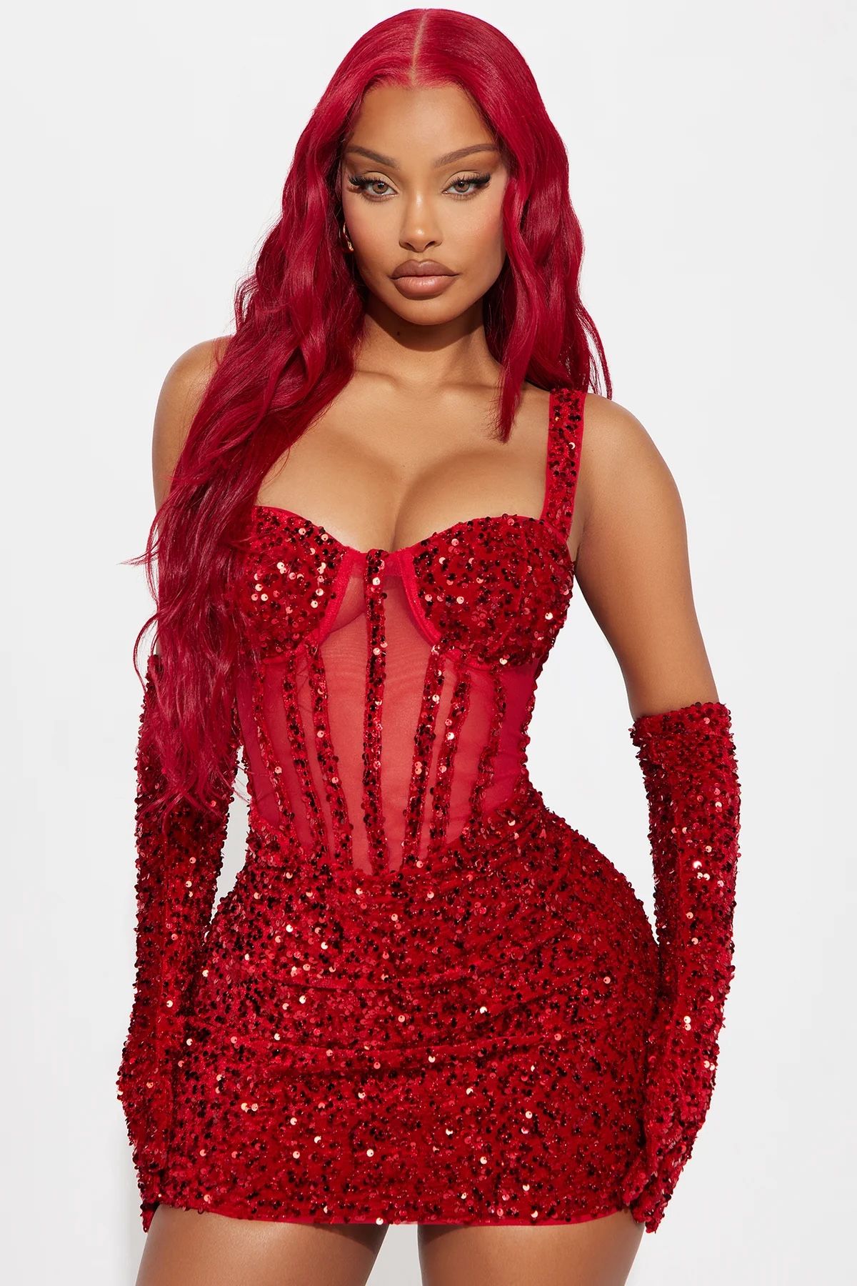 Khloe Sequin Mini Dress - Red