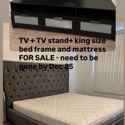 Tv tv stand king size bed frame and mattress 