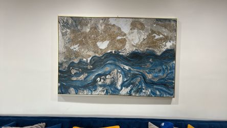Blue white and gold abstract painting frame