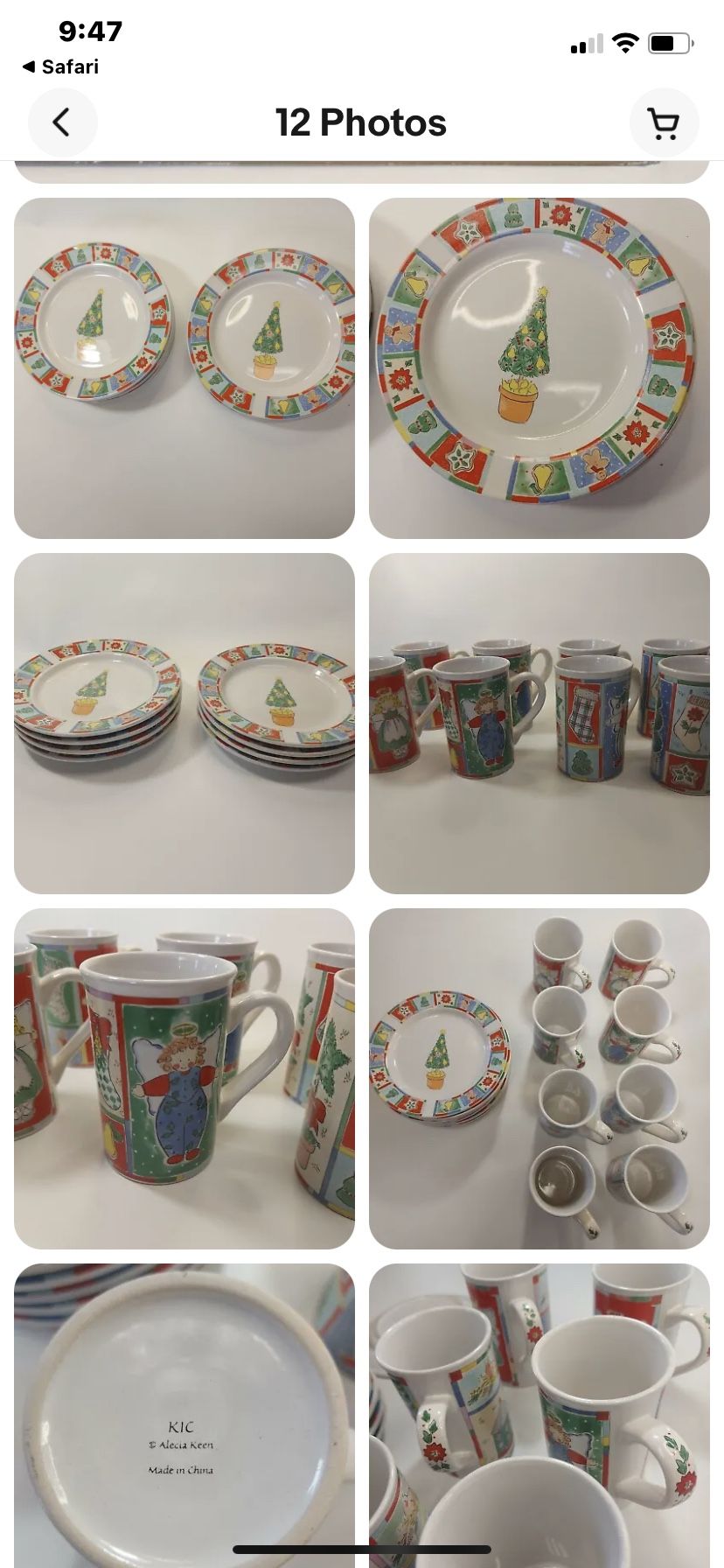 Vintage KIC Alecia Keen Antique Christmas 15 Plates & 16 Coffee Mugs-Sells on eBay For $16 Each