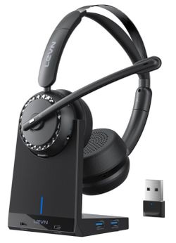 Wireless Headset with Mic for Work, AI Noise Cancelling, 65 Hrs Working Time