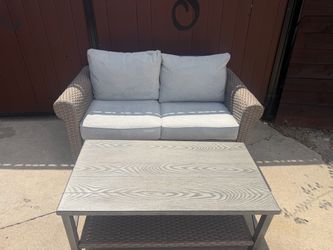 Outdoor Wicker Loveseat and Coffee Table Set