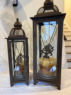 Metal Candle Lanterns x 2 (21” and 28” tall)
