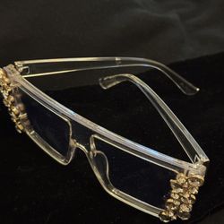 Dripping Huge Rhinestone Flat Top Shield Oversize Sunglasses