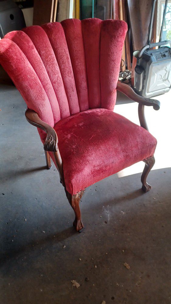 Antique Vintage Art Deco Armchair Red Velvet Upholstered Lounge Chair