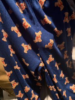 Blue Teddy Bear Print Fabric Garment