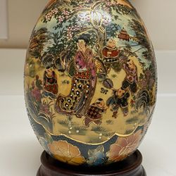 Floral Geisha Vintage Asian Cloisonné Ceramic Egg