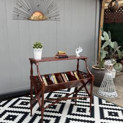 Late 20th Century Chippendale Faux Bamboo and Fretwork Library Book Trough or Bookshelf Console. 