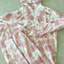 Justice Girls Pink Tie Dye Zip Up Sweater And Jogger Set 16/18 Plus