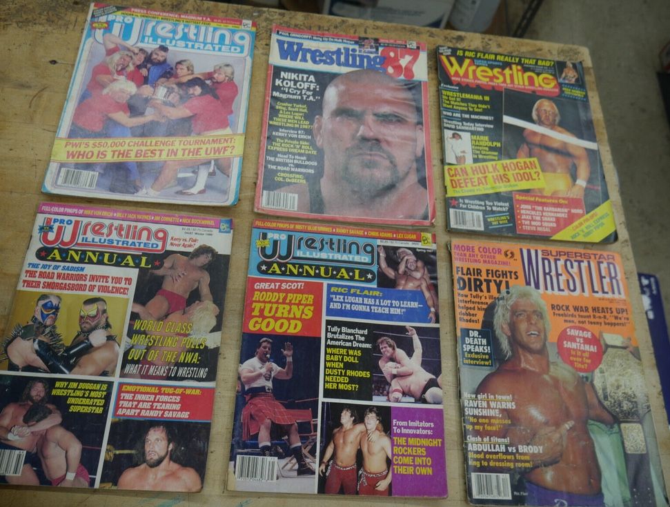 Lot 6 Vintage Magazines Wrestling 1987 1986 mix good condition 1) Pro Wrestling February 1987 04683 2) Spring 1987 04853 Wrestling 3) Wrestling Premi