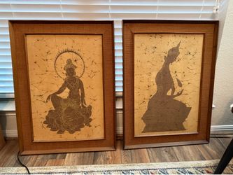 Teak Framed Batik Artwork Set