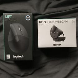Logitech Brio 1080P Webcam & Lift Vertical Ergonomic Wireless Mouse
