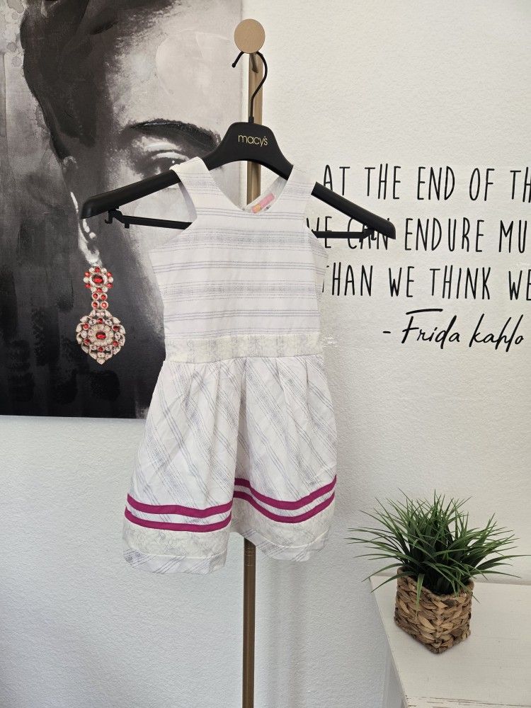 NWT Lemon Kiss Girls Kids White and Pink Striped Dress Size 6