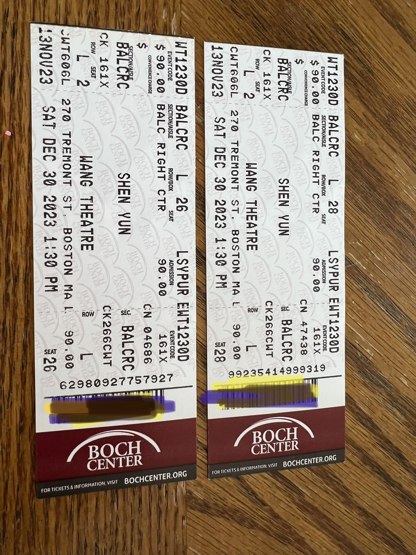 2 Tickets Shen Yun Boston Saturday 1:30pm