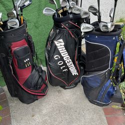 Left And Right Handed Golf Club Sets, Golf Balls, And Sunday Golf Bag And Caddy