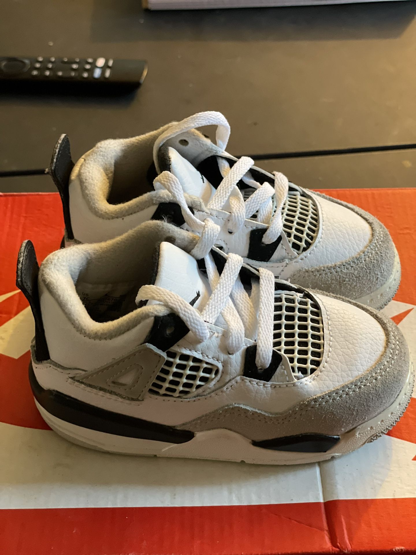 Toddler White, Gray, & Black Jordon Shoes $30