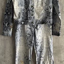VTG TOGETHER 4pc Jacket Blouse Tee Snake Skin Cotton Blend Blue Jean Pant Set S8