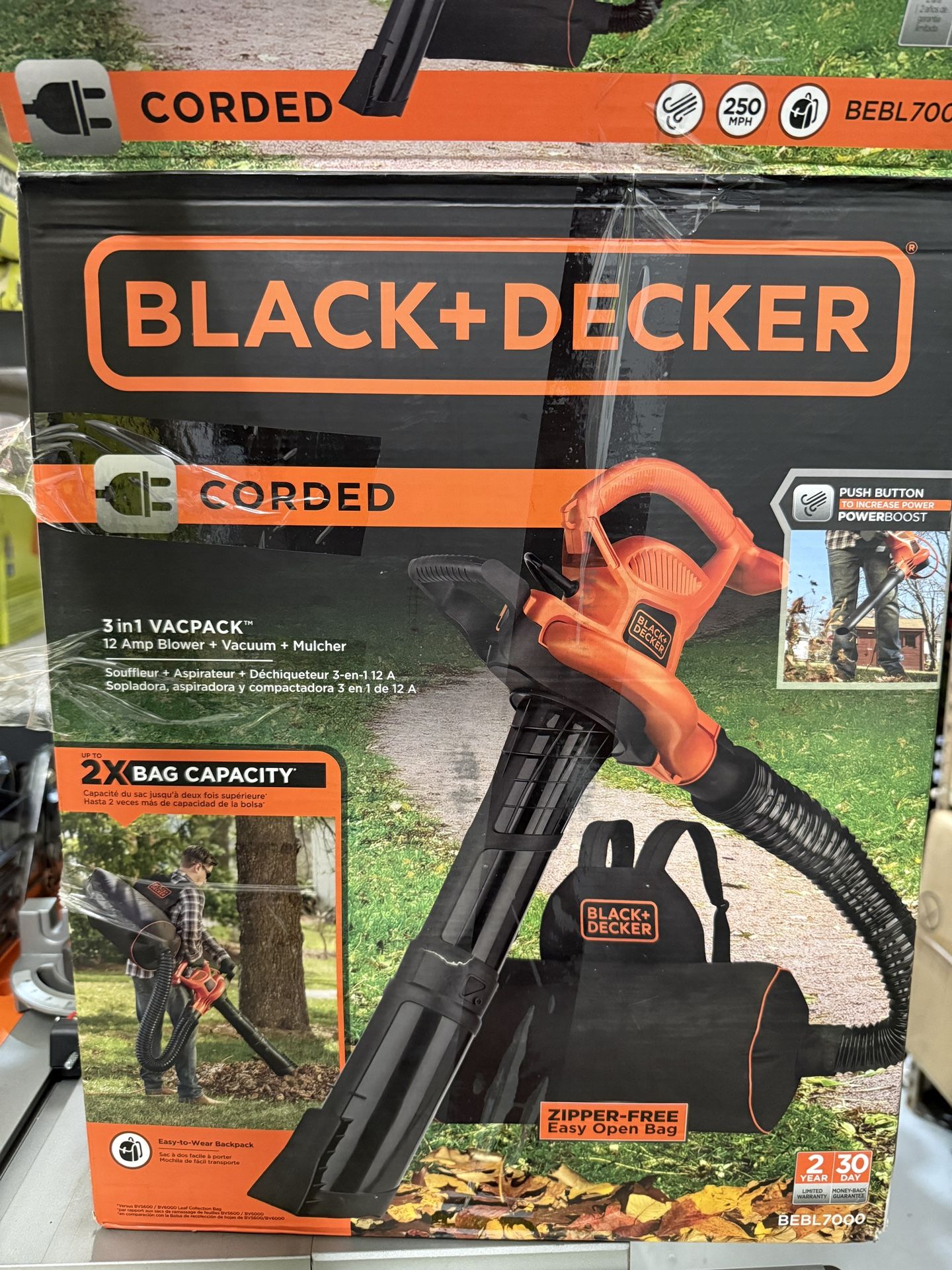BLACK+DECKER 12 AMP 250 MPH 400 CFM Corded Electric 3-In-1 Backpack Leaf Blower, Vacuum & Mulcher