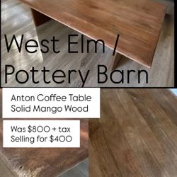 West Elm Pottery Barn Anton Mango Wood Coffee Table 